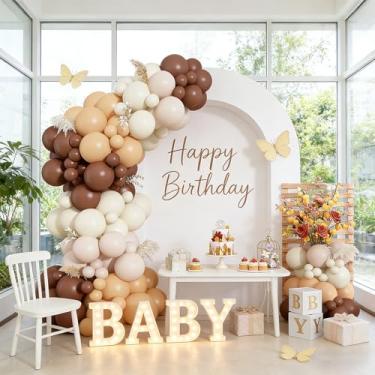 Imagem de Kit de arco de guirlanda de balões marrons, arco retrô marrom nude, balão marfim caramelo, balão de areia branca para casamento, ação de graças, outono, abóbora, neutro, chá de bebê, decorações de
