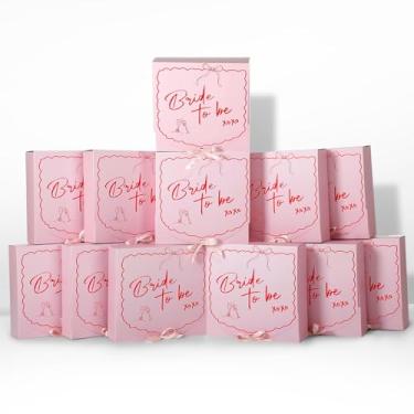 Imagem de Colarr Pacote com 12 caixas de presente rosa recortadas para dama de honra com fita, 28 x 27 x 7 cm, para presentes de casamento, chá de noiva, damas de honra, lembrancinhas de festa