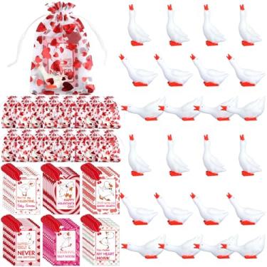 Imagem de Amyhill 24 Set Valentine Mini Resin Goose Figurine Gifts Valentine's Day Tiny Silly Goose Statue Party Favors Pink Red Heart Card Gauze Bag for Valentines Gift Exchange Party Supplies