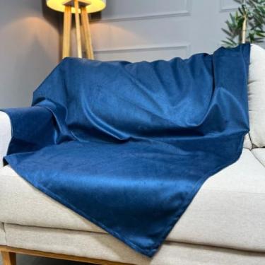 Imagem de Manta Sued Aveludada para Sofá - Toque Macio e Luxuoso, Decorativa e Aconchegante, Ideal para Salas e Quartos(Azul,4 Lugares)