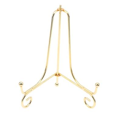 Imagem de Suporte de exibição de ferro dourado para artesanato, suporte de livro, suporte de foto, pedestal, tigela de prato, moldura de prato, suporte de quadro, cavalete para decoração de armazenamento (10 cm