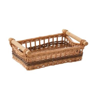 Imagem de HODAKJUE Cesta de armazenamento de vime tecida à mão com alças, organizador decorativo para cozinha e banheiro, bandeja multiuso