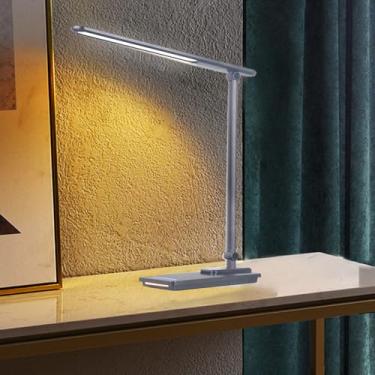 Imagem de Horett Lâmpada de mesa de LED rotativa com luz noturna, controle de toque, 5 temperaturas de cor, deslizante, contínua, regulagem, carregador USB, função de temporizador de 45 minutos, luz dobrável