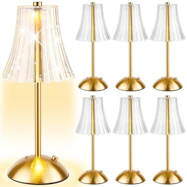 Imagem de Bornerwhite Candeeiro de mesa sem fio, dourado, sem fio, operado por bateria, recarregável, 3 cores, regulável, lâmpada de flores portátil de LED para quarto, sala de estar, cozinha, jantar ao ar