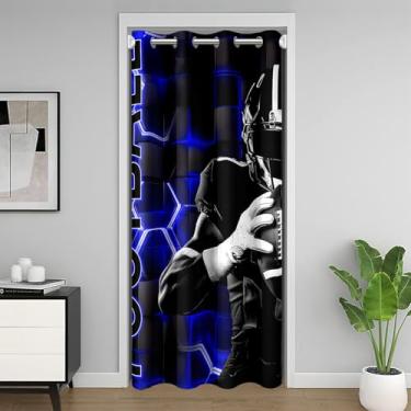 Imagem de jejeloiu Cortina blecaute de futebol 30%-50% escurecimento do quarto, cortina azul e preta para porta de entrada, rúgbi, rúgbi, sala esportiva, divisória, cobertura de cortina 86,4 cm x 203,2 cm Eat