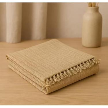 Imagem de Mantas Decorativas 100% Algodão - Conjunto Luxuoso para Cama e Sofá, Modelos Exclusivos, Macias e Laváveis(POP 2,20mX1,50m CARAMELO MESCL)