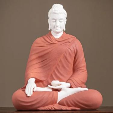 Imagem de FENNYYAR Ornamento de estátua de Buda doméstica de cerâmica, 15,5 cm 15,5 cm, decoração de escultura Shakyamuni