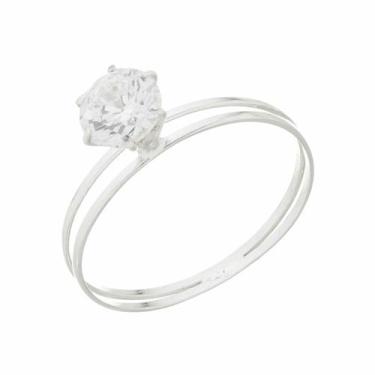 Imagem de Anel Solitário Feminino Aparador Aro Duplo Prata 925 Com Zircônia - DR