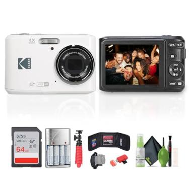 Imagem de Kodak Câmera digital Pixpro FZ45 (branca) Pacote incluindo: cartão de memória de 64 GB, baterias recarregáveis, tripé flexível, leitor de cartão, carteira de cartão, alça de mão, kit de limpeza