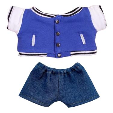 Imagem de niannyyhouse Jaqueta de beisebol jeans 20 cm roupas de boneca de pelúcia acessórios de boneca de 20 cm (azul)