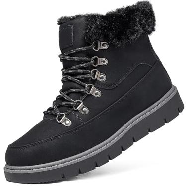 Imagem de XRH Botas femininas quentes de inverno pretas para combate de neve com zíper, botas femininas confortáveis forradas com pele no tornozelo, botas de caminhada antiderrapantes para mulheres, Preto, 38