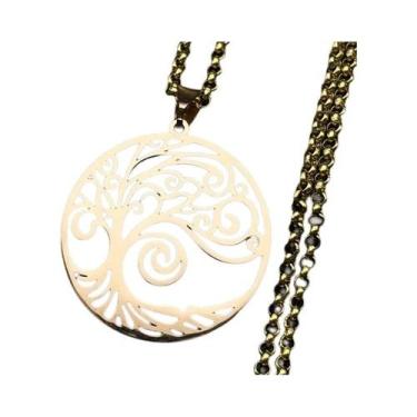 Imagem de Colar Longo Masculino De Aço Inoxidável Preto 2023 Com Pingente Árvore