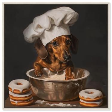Imagem de Art Remedy Dachshund Chef with Sugar Donuts Canvas Cute Pet Art Prints, moldura prata, 30,48 cm x 30,48 cm