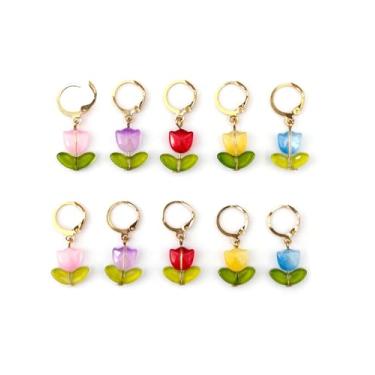 Imagem de 10 peças de marcadores de ponto tulipa para agulhas de crochê e tricô, acessórios faça você mesmo, presente feito à mão para tricô e crochê