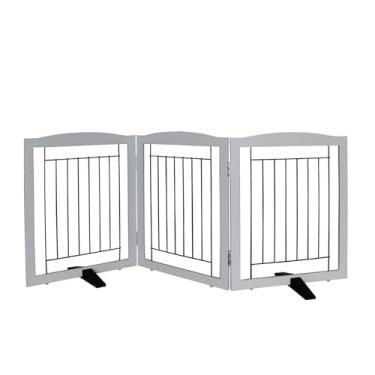 Imagem de SFJC Cerca para cães, portão interno para portão de entrada para animais de estimação, 6 painéis, corredores, casa ou escadas, 300 x 61 cm, retrátil e expansível, de madeira, para animais de estimação