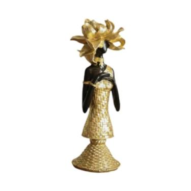 Imagem de Generic Escultura de figura feminina africana, peça única e moderna, em resina, para decoração de sala de estar, estante ou móvel de TV, Style B