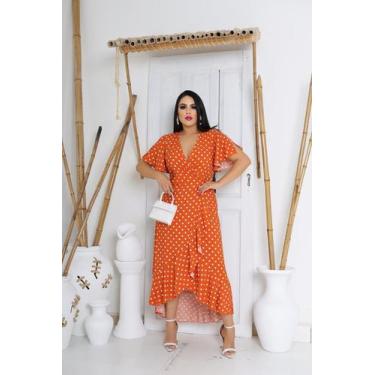 Imagem de Vestido longo envelope estampa bolinhas viscolinho manga curto - SP ST