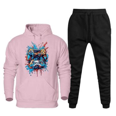 Imagem de Conjunto de Frio Moletom Plus Size Masculino Blusa Com Capuz Canguru e Calça Comprida Basica-Masculino