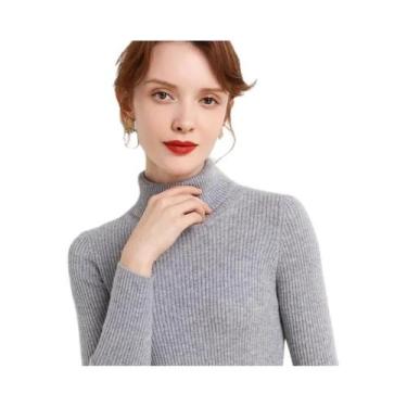 Imagem de Suéter Feminino De Tricô Macio Com Gola Alta, Ajuste Slim, Cor Sólida,