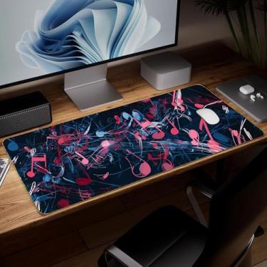 Imagem de Tapete de mesa de couro para música, mouse pad de arte colorida grande teclado de computador mousepad para jogos à prova d'água protetor e capa de mesa, tapete de mouse decorativo de couro PU para