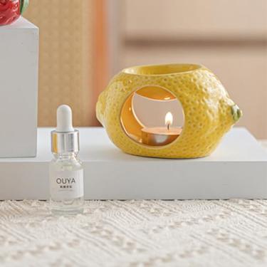 Imagem de COMZPLIFE Castiçal em forma de ovo de limão para decoração de casa, queimador de óleo essencial de cerâmica, queimador de cera derretida, difusor de aroma de incenso