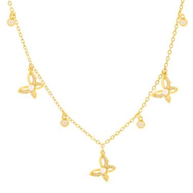Imagem de Liuyuqian Colar de borboleta dourada para mulheres – Colar delicado com pingente de zircônia cúbica, joias de borboleta presentes para mulheres, meninas adolescentes, Adjustable, Latão, Zircônia