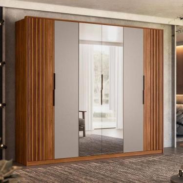 Imagem de Guarda Roupa Casal Ripado Atrice Ambiente 6 Portas Nogueira Nude Prime TX com Espelho Demóbile – Demartêz