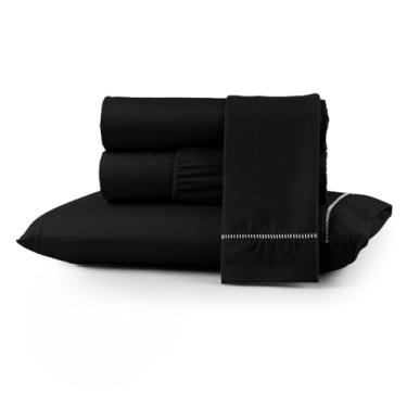 Imagem de Jogo de Cama Macio 400 Fios Versátil para Camas de Casal e Solteiro, Fixação Segura com Elástico(PRETO,SOLTEIRO)