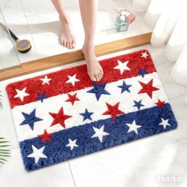 Imagem de JarThenaAMCS Tapete de banheiro patriótico tapete de banho antiderrapante vermelho azul branco estrela tapete de porta para 4 de julho Dia da Independência decoração de casa