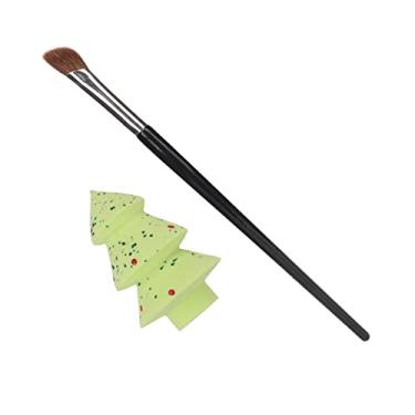 Imagem de Semme Conjunto de Esponja de Pincel de Contorno de Nariz Angulado Lantejoulas Verdes Kit de Esponja de Mistura Em Formato de árvore de Natal para Amantes de Maquiagem Ferramentas