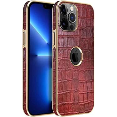 Imagem de GANYUU Capa traseira de telefone com textura de crocodilo, para Apple iPhone 14 Plus 6,7 polegadas 2022 Capa de couro genuíno à prova de choque com logotipo visível (cor: vermelho)