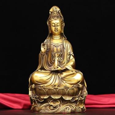 Imagem de FENNYYAR Estátua de cobre puro Buda de Bodhisattva Kwan-Yin do Mar do Sul, 30 cm 30 cm, Ornamento Feng Shui para sala de estar em casa
