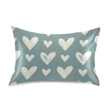 Imagem de Wassud Fronha de cetim de coração branco creme para cabelo e pele fronhas de seda lisa Queen Size Capas de travesseiro respiráveis com fecho de envelope