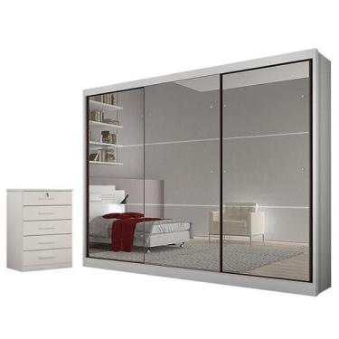 Imagem de Guarda Roupa Casal Atlanta com Espelho e Gaveteiro Suiça Neve - Novo H