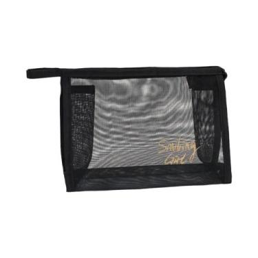Imagem de Bolsa De Maquiagem Feminina Grande Capacidade Em Malha Preta, Organiza