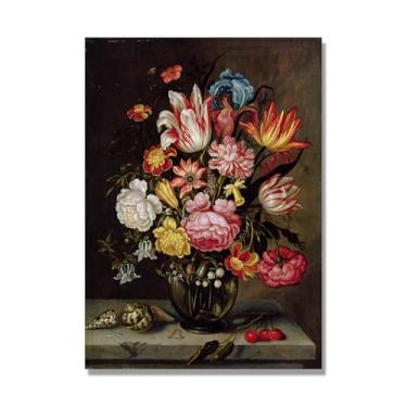 Imagem de NHLDZYH Flores Clássicas Natureza Morta Tela Retrô Buquê Pintura Estilo Country Decoração de Parede para Cozinha e Sala de Estar. C04. 30 x 42 cm. Apenas Tela