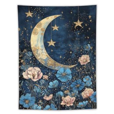 Imagem de Tapeçaria de Halloween assustadora bruxa no balanço árvore nua lua cheia pano de fundo escuro decoração de parede sala de estar quarto decoração de casa exclusivo pendurado têxtil 152 x 203 tapeçaria