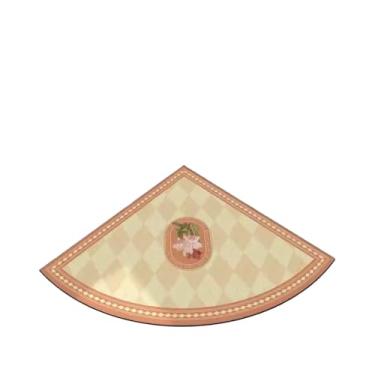 Imagem de Tapete de chão em forma de ventilador de canto de cozinha retrô padrão de flor de PVC tapete de pé absorve água antiderrapante tapete escuro (amarelo claro, 80 x 80 cm)