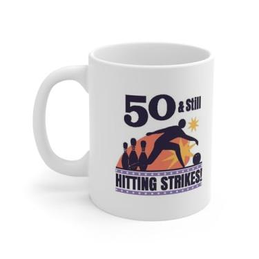 Imagem de Trenton Gifts Caneca de café de aniversário de 50 anos para entusiastas de boliche - Ideias engraçadas de presente para ela e ele - Caneca única de aniversário de 50 anos para mulheres e homens. 50 e