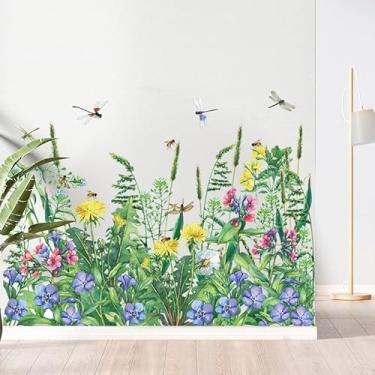 Imagem de Adesivos de plantas tropicais libélula abelha jardim adesivo de parede removível natureza planta decoração mural decalques de parede para quarto sala de estar berçário (verde1)