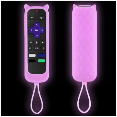 Imagem de Taiyiluo 1 capa de controle remoto compatível com Westinghouse Roku TV | Onn Roku | TCL Hisense capa protetora de silicone universal para controle remoto Roku capa roxa brilhante