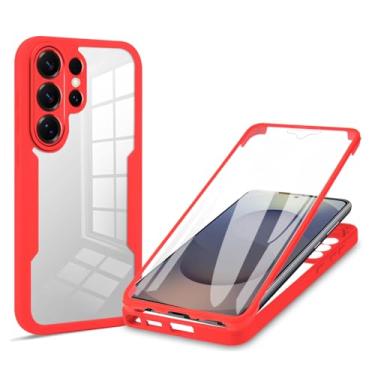 Imagem de POYUFRG Capa à prova de choque para Samsung Galaxy S26 Ultra/S26 Plus/S26, capa de vidro temperado transparente frente e verso, capa de proteção de lente com tudo incluído, vermelha, S26 Ultra