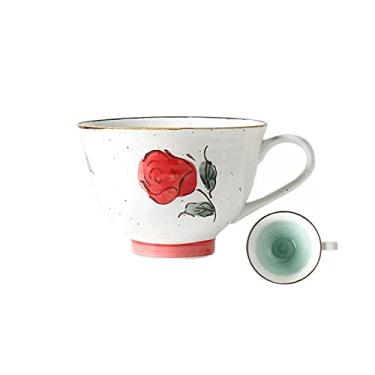 Imagem de Copo de água de cerâmica moderno de 350 ml retrô para casa xícara de café da manhã xícara de aveia de grande capacidade xícara de café de cerâmica para bebidas (vermelho)