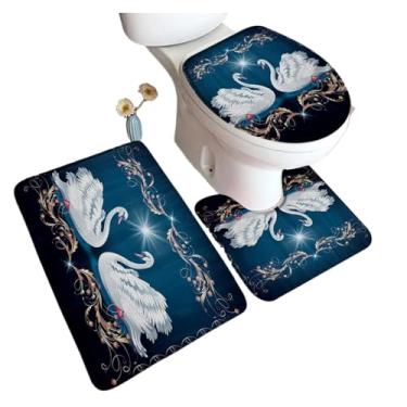 Imagem de Conjunto de tapete de banho rosa vermelha flor preta para casa tapete decoração de banheiro tapetes de banheiro capa de banheiro (50 x 80 cm, estilo g)