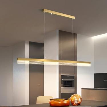 Imagem de Luminária pendente LED linear para cozinha, ilha ou sala de jantar, com intensidade ajustável e controle remoto. Ideal para sala de estar, mesa de jantar, bar ou escritório. Luminária modern