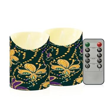 Imagem de Wassud Pacote com 2 velas sem chama temáticas de carnaval com controle remoto, velas realistas cintilantes com temporizador, velas decorativas para Natal, casamento, festa, decoração de casa pequena