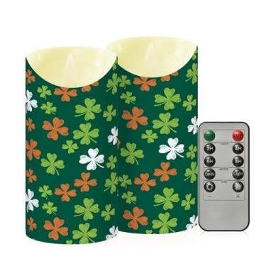 Imagem de Wassud Pacote com 2 velas de trevo sem chama com controle remoto, velas realistas cintilantes com temporizador, velas decorativas para Natal, casamento, festa, decoração de casa média