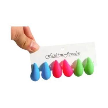 Imagem de Brincos De Argola Em Acrílico Multicoloridos Em Forma De Gota 3 Pares 