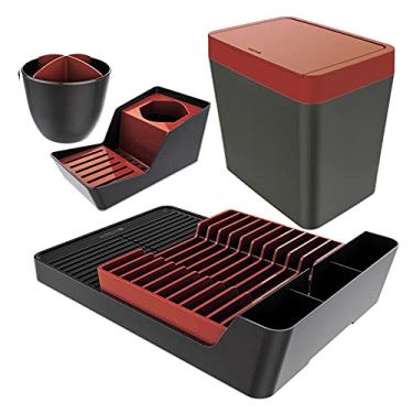 Imagem de Kit Cozinha Escorredor Louças + Porta Talheres + Organizador Pia + Lixeira - Crippa - Vermelho