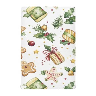 Imagem de xigua Lençol de berço fofo com estampa de Natal para meninas e meninos, lençol macio e respirável adequado para berço padrão e cama de criança pequena 71 x 132 cm